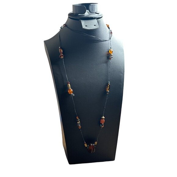 Artisan Beaded Cord Necklace Glass Acrylic Boho Retro Festival Adjustable - Picture 1 of 2